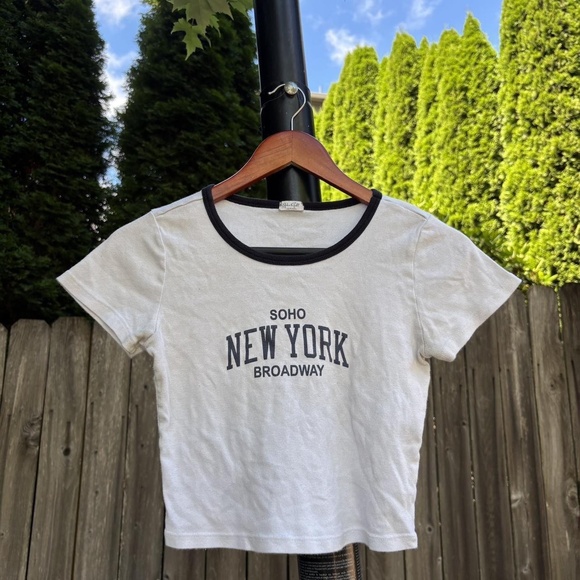 Brandy Melville Tops - John Galt T-Shirt Womens Size Small White Black Trim Baby Tee Short Sleeve Soho
